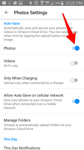 amazon photos auto save setting