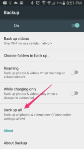 backup photos using google photos backup all setting